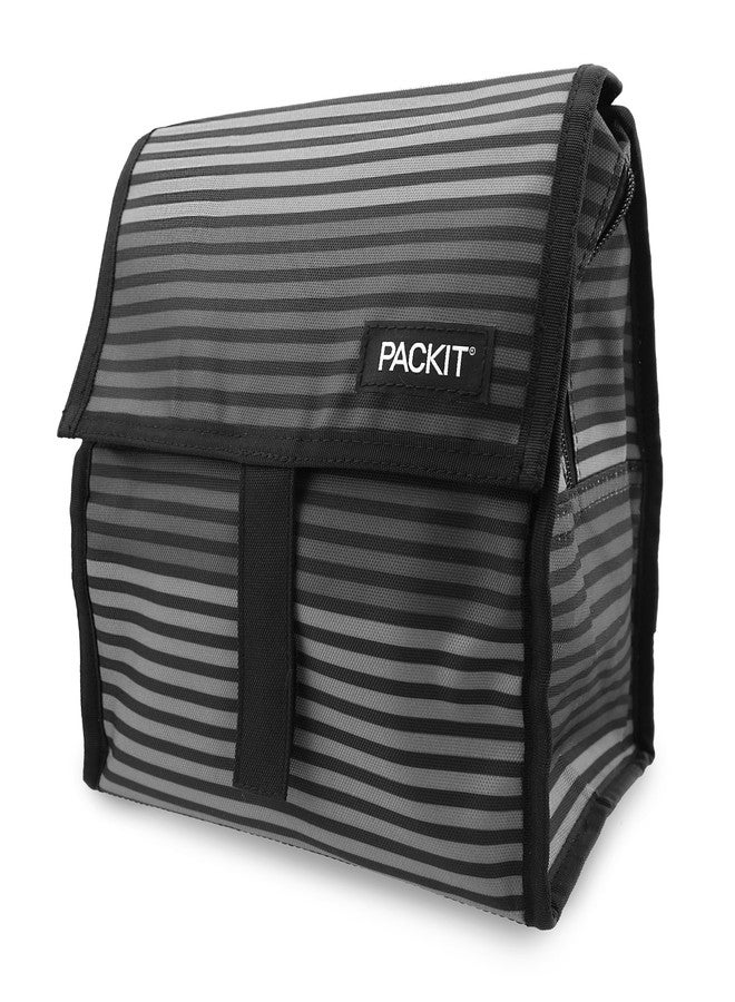 PackIt Freezable Lunch Bag, Gray Stripes, Built with EcoFreeze Technology, Foldable, Reusable, Zip and Fold Closure with Buckle Handle, Perfect for School and Office Lunches - Image 2