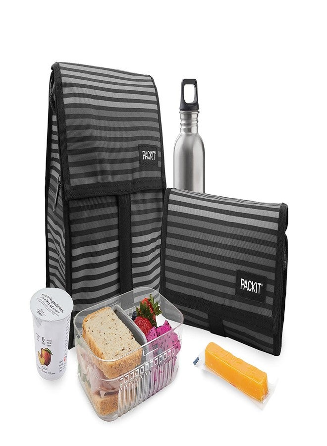 PackIt Freezable Lunch Bag, Gray Stripes, Built with EcoFreeze Technology, Foldable, Reusable, Zip and Fold Closure with Buckle Handle, Perfect for School and Office Lunches - Image 5