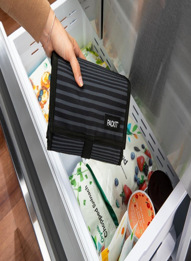 PackIt Freezable Lunch Bag, Gray Stripes, Built with EcoFreeze Technology, Foldable, Reusable, Zip and Fold Closure with Buckle Handle, Perfect for School and Office Lunches - Image 4