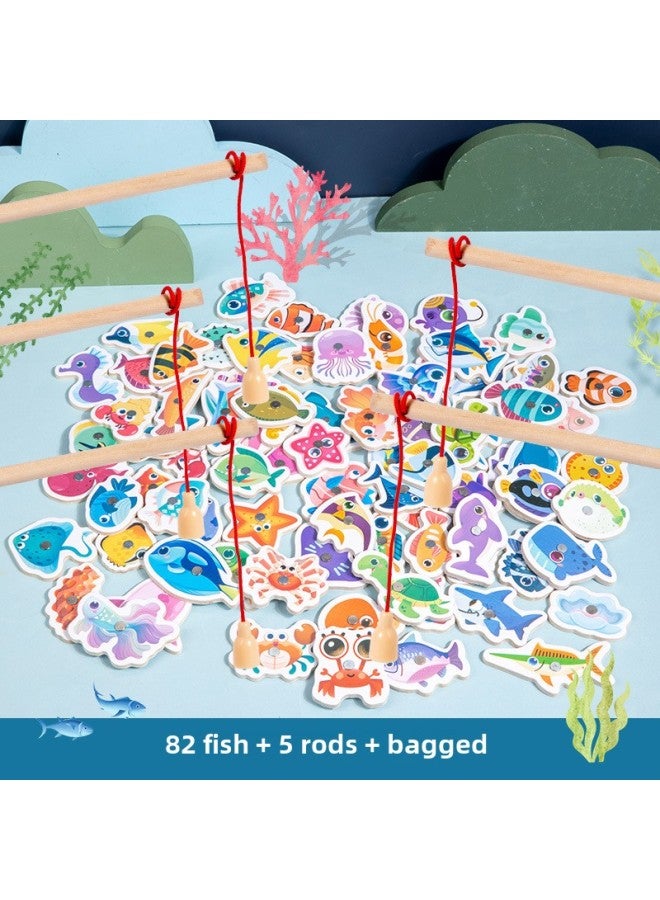 Children's Magnetic Fishing Toy 1 A 3 Year Old 2 Boys And Girls 6 Educational Children Toddler Baby Two And A Half Years Old Gift-Color:Double-sided -82 Fish 5 Rods 【bag】】 - Image 1