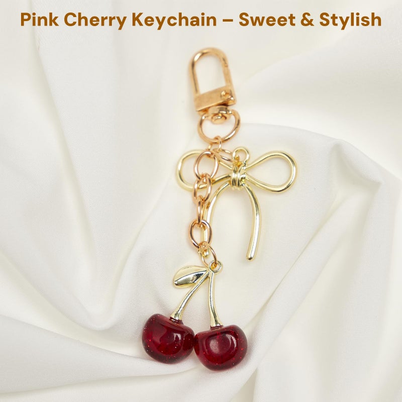 YDF Cherry Keychain Cute Bag Charm Women Leather Keyring Car Keys Gift Mother's Day Birthday Valentine's Purse Accessory (Red) - Image 2
