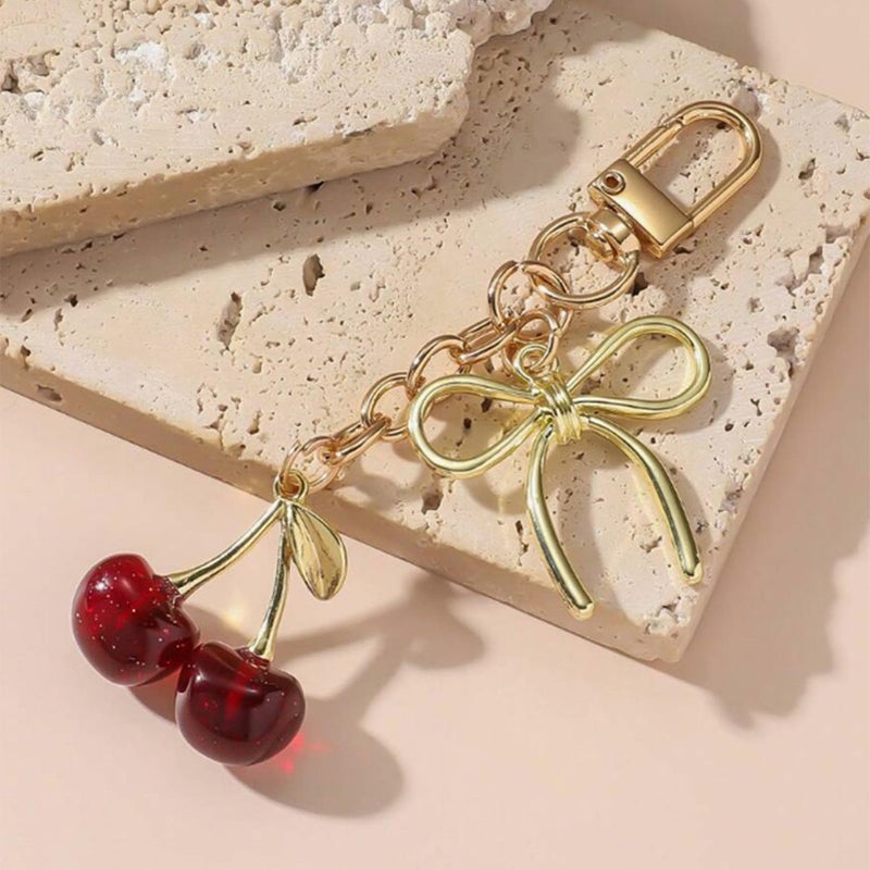 YDF Cherry Keychain Cute Bag Charm Women Leather Keyring Car Keys Gift Mother's Day Birthday Valentine's Purse Accessory (Red) - Image 5