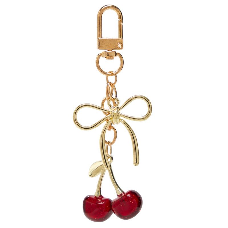 YDF Cherry Keychain Cute Bag Charm Women Leather Keyring Car Keys Gift Mother's Day Birthday Valentine's Purse Accessory (Red) - Image 1