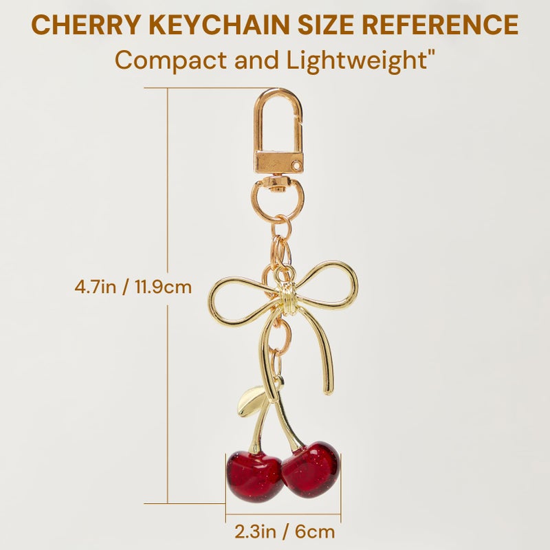 YDF Cherry Keychain Cute Bag Charm Women Leather Keyring Car Keys Gift Mother's Day Birthday Valentine's Purse Accessory (Red) - Image 3
