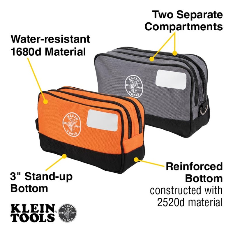 Klein Tools Tool Pouch, Dual Compartments, Heavy-Duty Tool Bag Organizer, Multipurpose Bag - Image 2