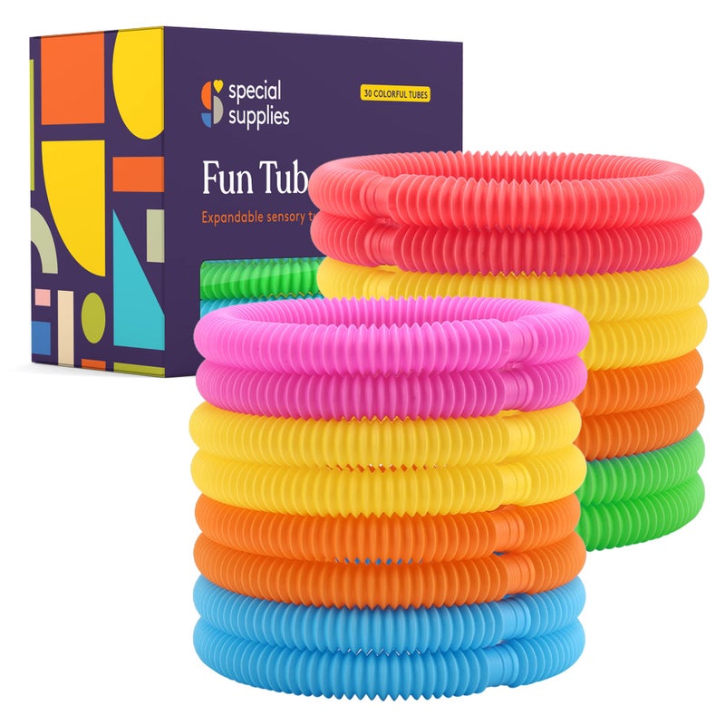 Special Supplies Special Supplies Fun Pull and Stretch Tubes for Kids Pop Bend Build and Connect Toy Provide Tactile and Auditory Sensory Play Colorful HeavyDuty Plastic 30Pack Primary Colors 