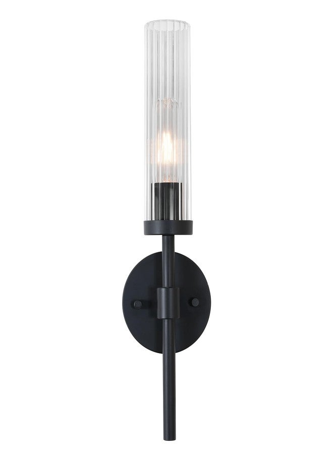 AFX Huntington 18'' Wall Sconce - Clear Ribbed Glass Shade - Black Finish - Image 2