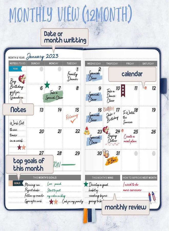 JUBTIC Planner for 2026, Undated Planner Weekly and Monthly Appointment Book for Time Management Productivity Planners with Stickers (Dark Blue) - Image 4