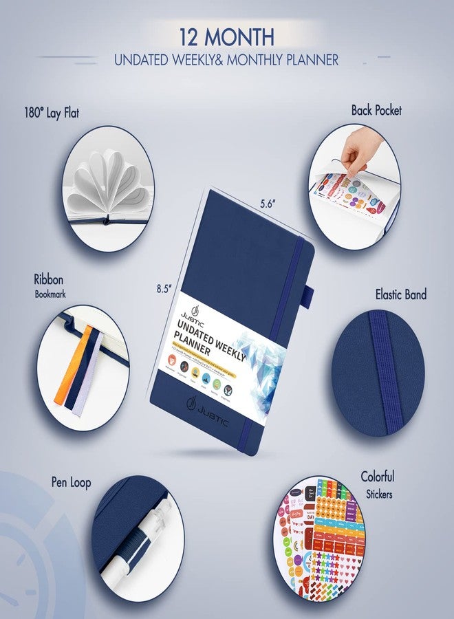 JUBTIC Planner for 2026, Undated Planner Weekly and Monthly Appointment Book for Time Management Productivity Planners with Stickers (Dark Blue) - Image 2
