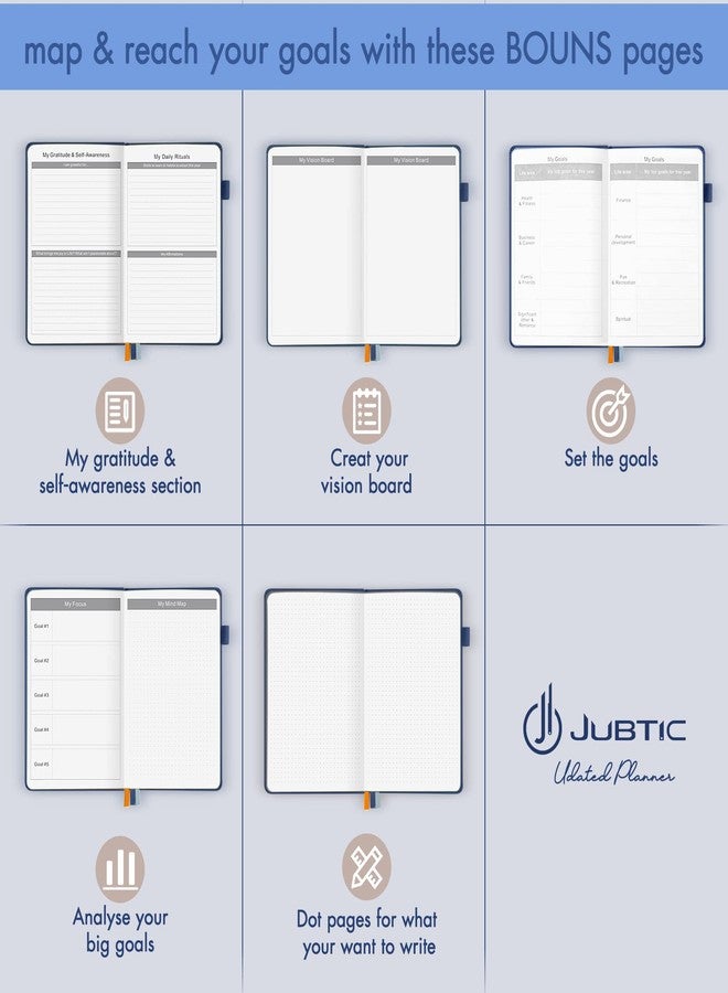 JUBTIC Planner for 2026, Undated Planner Weekly and Monthly Appointment Book for Time Management Productivity Planners with Stickers (Dark Blue) - Image 5