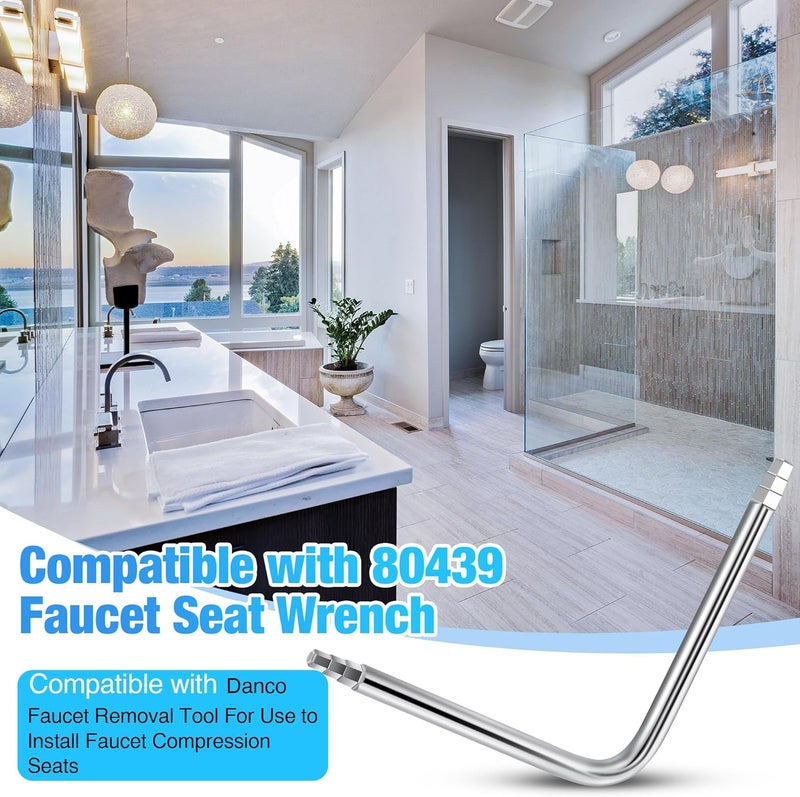 Enhon مفتاح مقعد الصنبور، متوافق مع أداة إزالة الصنبور Danco 80439، للاستخدام في تركيب مقاعد ضغط الصنبور، أداة مقاعد الصنبور الفولاذية سداسية أو مربعة، تصميم مفتاح ذو جانبين - Image 2