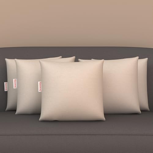 HAUSWAY Cushion for Sofa | Microfiber Square Sofa Cushion for Bed | Soft & Fluffy Pillow for Comfort and Back Support | Breathable & Washable, Cotton Canvas Pack of 5 [18" x 18"] - Image 1