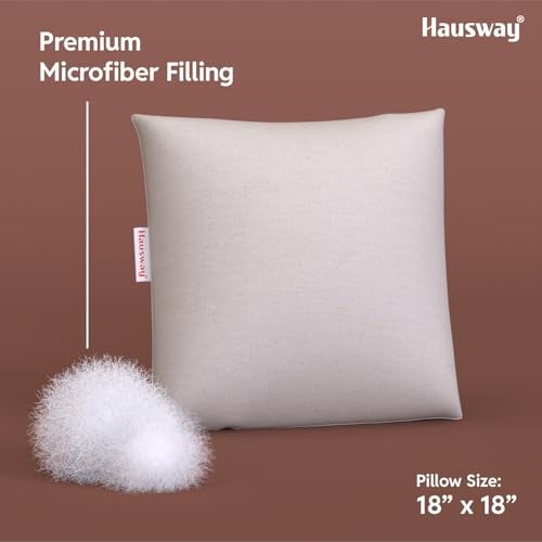 HAUSWAY Cushion for Sofa | Microfiber Square Sofa Cushion for Bed | Soft & Fluffy Pillow for Comfort and Back Support | Breathable & Washable, Cotton Canvas Pack of 5 [18" x 18"] - Image 2