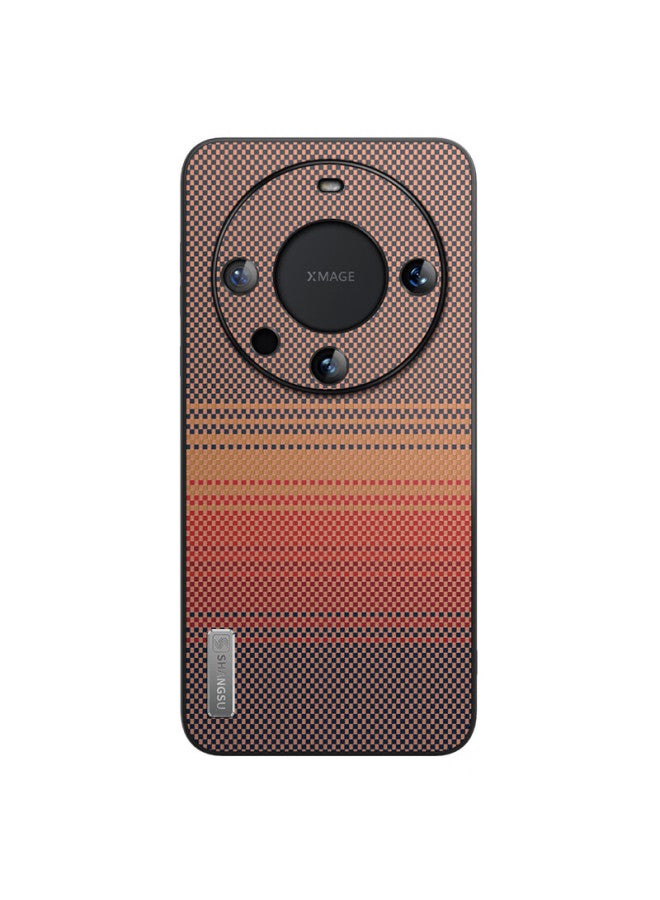 Shangsu Compatible Huawei Mate60 Phone Case Gradient Woven Stripe Full-cover Soft Shell Luxury Minimalist Business Leather Cover Sunset - Image 4
