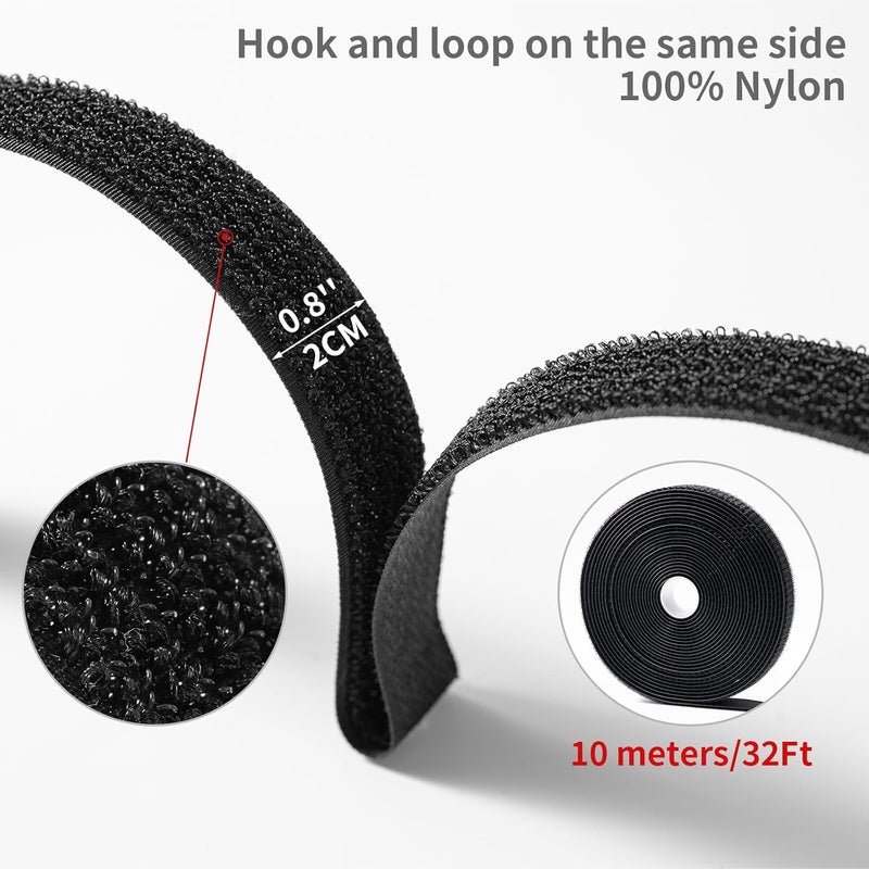 Trilancer 10M x 2CM Reusable Cable Ties, Adjustable Hook and Loop Straps with 50 Buckles, Cut to Length, Ideal for Wire Management, Cord Organizer, and Cable Straps, Black - Image 4