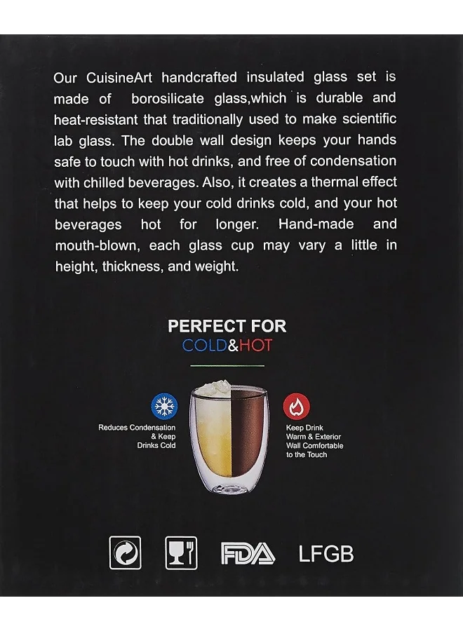 Cuisine Art Clear Expresso Coffee Cups, Insulated Coffee Mugs, Heat-Resistant Double Wall Glass Cups, Tea Whiskey Mug, Coffee Mug, 250Ml - 5Pieces Set