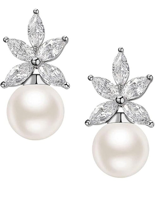 Threading Earrings Pearl Wedding Earrings, Suitable For Bird-Shaped Bridesmaids, Crystal Cubic Zirconia Pearl Earrings, Prom, Ivory White, Pearl Crystal, Cubic Zirconia - Image 1