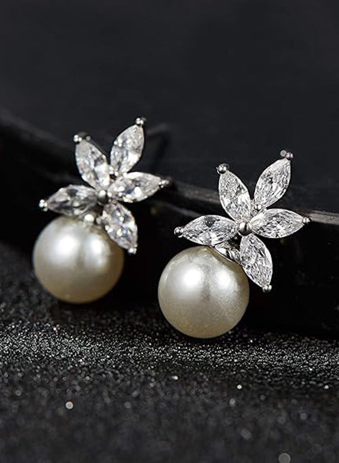 Threading Earrings Pearl Wedding Earrings, Suitable For Bird-Shaped Bridesmaids, Crystal Cubic Zirconia Pearl Earrings, Prom, Ivory White, Pearl Crystal, Cubic Zirconia - Image 4