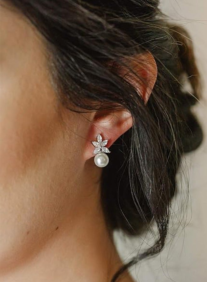 Threading Earrings Pearl Wedding Earrings, Suitable For Bird-Shaped Bridesmaids, Crystal Cubic Zirconia Pearl Earrings, Prom, Ivory White, Pearl Crystal, Cubic Zirconia - Image 2