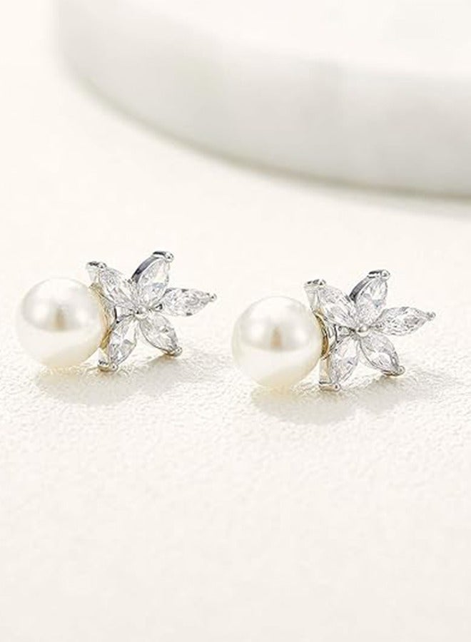 Threading Earrings Pearl Wedding Earrings, Suitable For Bird-Shaped Bridesmaids, Crystal Cubic Zirconia Pearl Earrings, Prom, Ivory White, Pearl Crystal, Cubic Zirconia - Image 5