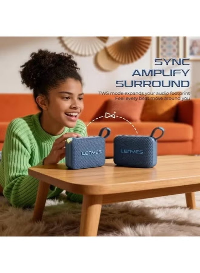 Lenyes S216 Bluetooth Portable Speaker 6W with Deep Bass, IPX7 Waterproof Wireless Speaker, TWS Stereo Pairing, TF Card Support, Compact Design - Blu - Image 4