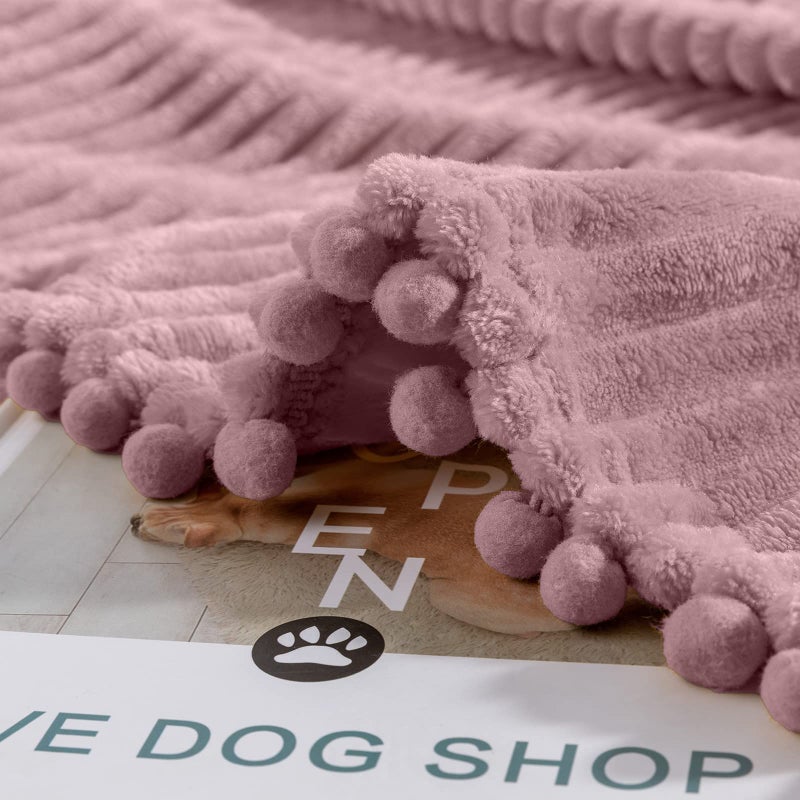 DISSA Fleece Blanket Throw Size â€“ 51x63, Pink â€“ Soft, Plush, Fluffy, Fuzzy, Warm, Cozy â€“ Perfect Throw for Couch, Bed, Sofa - with Pompom Fringe - Flannel Blanket Throw Blanket - Image 3