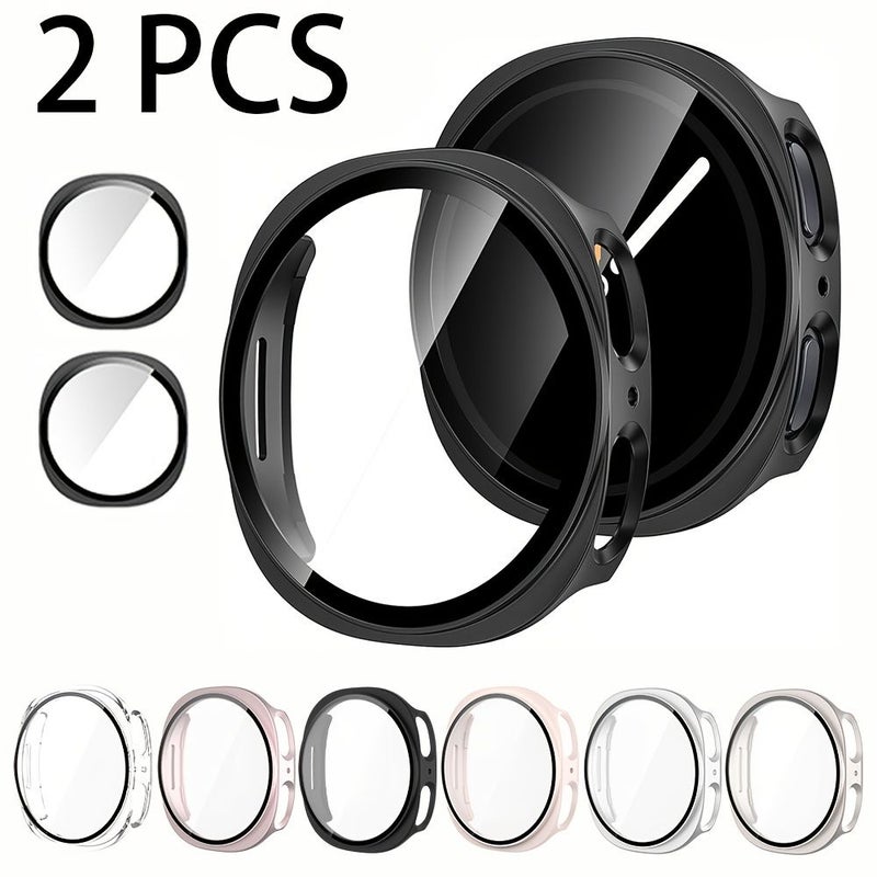 For Samsung Galaxy Watch 8 44mm 2 Pack Hard PC Case with Tempered Glass Screen Protector Transparent Slim Anti Slip Cover - Image 1