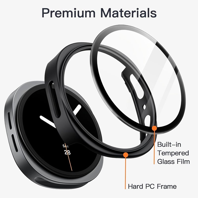 For Samsung Galaxy Watch 8 44mm 2 Pack Hard PC Case with Tempered Glass Screen Protector Transparent Slim Anti Slip Cover - Image 4