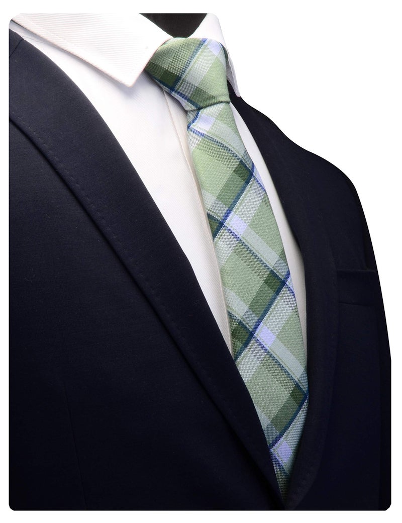 GUSLESON Olive Green Tie Skinny Striped ties Tartan Cotton Wedding Neckties (0910-11) - Image 2