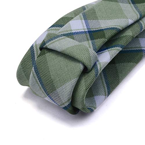 GUSLESON Olive Green Tie Skinny Striped ties Tartan Cotton Wedding Neckties (0910-11) - Image 3
