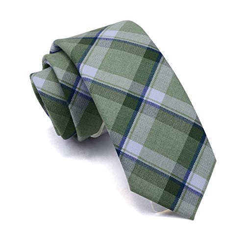 GUSLESON Olive Green Tie Skinny Striped ties Tartan Cotton Wedding Neckties (0910-11) - Image 1