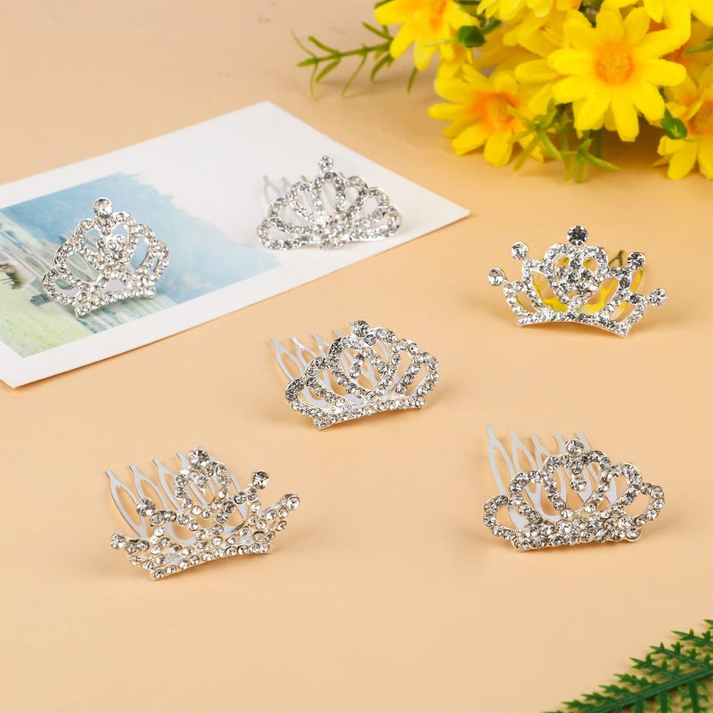 Beupy Princess Crown Comb Set for Girl 18 Pcs Silver Tiara Crown with Comb Crystal Tiara Headband Rhinestone Hair Piece Toddler Bride Hair Accessories for Birthday Party Photography Young Teens Gifts - Image 4