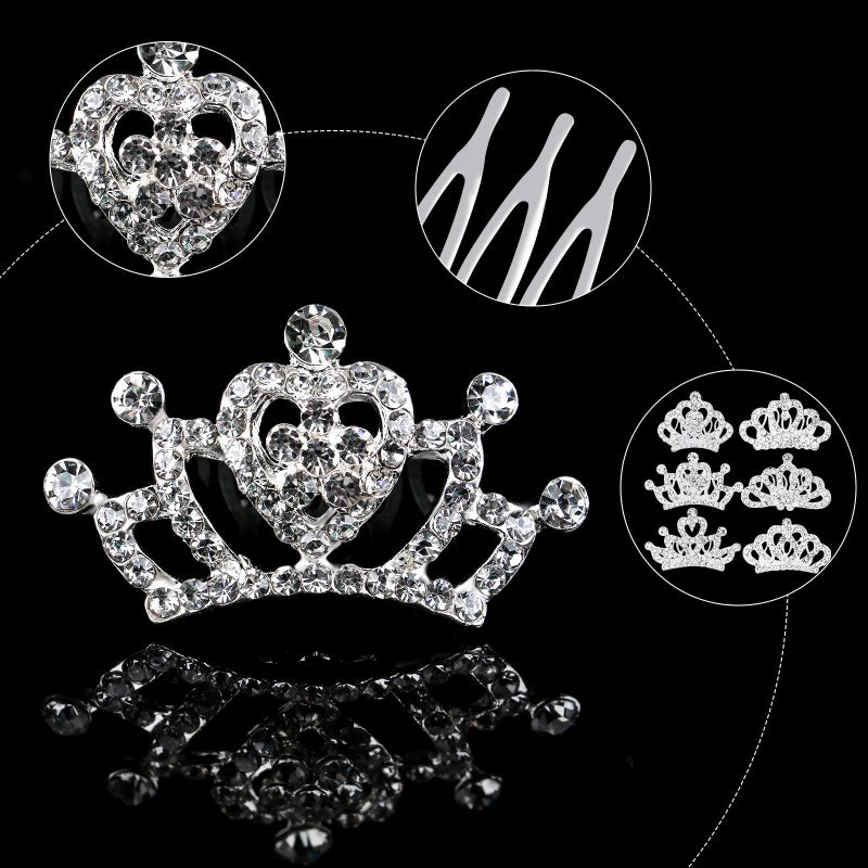 Beupy Princess Crown Comb Set for Girl 18 Pcs Silver Tiara Crown with Comb Crystal Tiara Headband Rhinestone Hair Piece Toddler Bride Hair Accessories for Birthday Party Photography Young Teens Gifts - Image 3