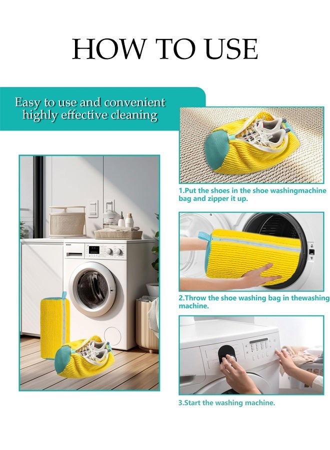 DUNISO 2 Pcs 360° Shoe Washing Bag，Reusable Mesh Laundry Bag，Suitable for Sneakers Trainers Washer Dryer Safe（Yellow) - Image 5