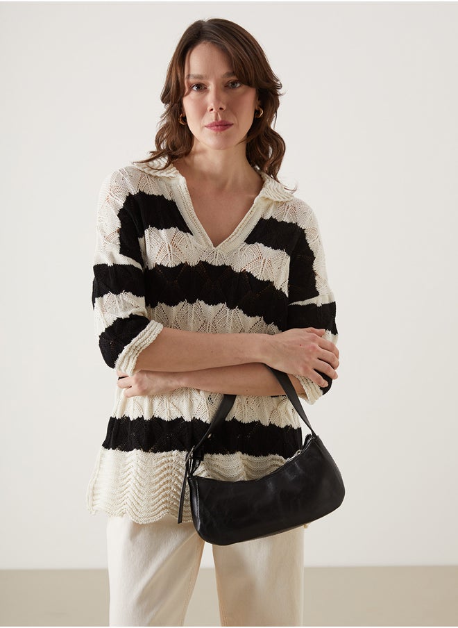 LC WAIKIKI Polo Neck Striped Women Knitted Sweater  - Image 1