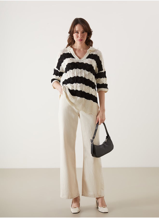 LC WAIKIKI Polo Neck Striped Women Knitted Sweater  - Image 2