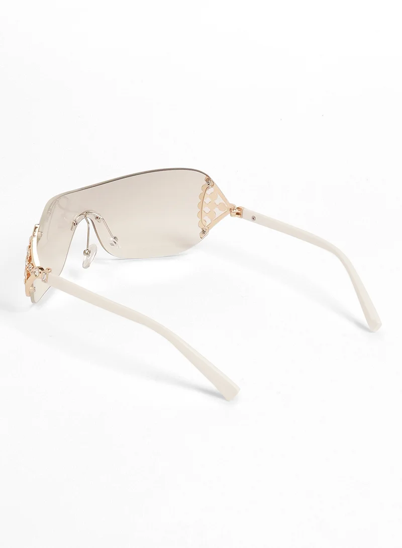 Haute Sauce Haute Sauce Women's The Bling Wrap Sunglasses For Casual Wear | One-Size | Daisy White Polycarbonate Frame | Midnight Black Polarized Lens | Rimless | Eyewear For Woman & Girls