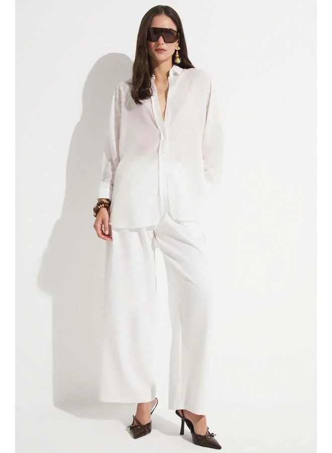 JUNE June Women Exclusive Oversize/Loose Fit Self-Fited Shirt Ecru