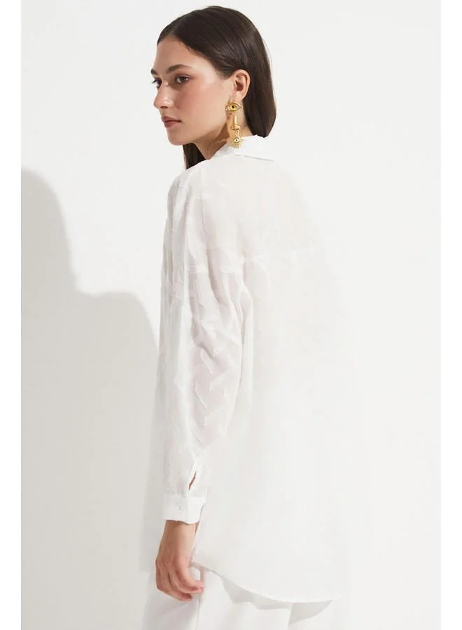 JUNE June Women Exclusive Oversize/Loose Fit Self-Fited Shirt Ecru