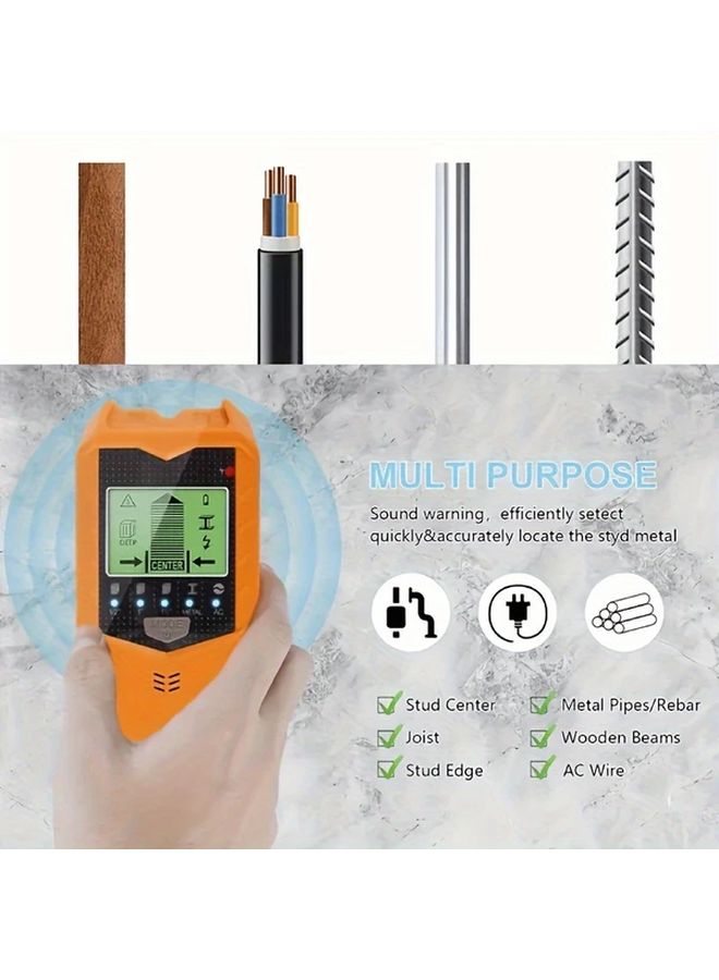 Yellow 5 In 1 High Precision Stud Finder HD LCD Wall Scanner For Metal Wood AC Wire - Image 5