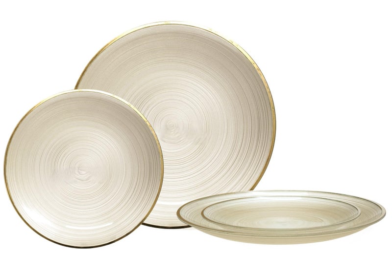 OCCASIONS FINEST PLASTIC TABLEWARE " OCCASIONS " 50 Plates Pack (25 Guests)-Wedding Party Disposable Plastic Plate Set -25 x 10'' Dinner + 25 x 7'' Salad & Dessert plates (Belize in Ivory & Gold) - Image 1