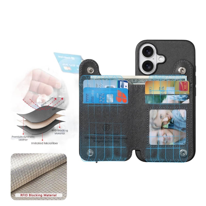 Leather Texture Protective Case for iPhone 15 / 15 Plus / 15 Pro / 15 Pro Max with Shockproof and Card Holder plus Shockproof plus Drop Protection plus Strong Magnetic in Khaki - Image 3
