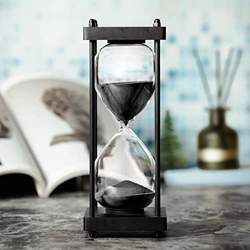ELAINESTORE Hourglass Timer 60 Minute, Black Wooden Frame Decorative Sand Timer (Black Sand, Large Size) - Image 2