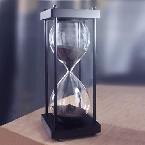 ELAINESTORE Hourglass Timer 60 Minute, Black Wooden Frame Decorative Sand Timer (Black Sand, Large Size) - Image 3