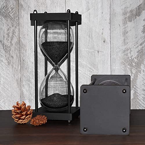 ELAINESTORE Hourglass Timer 60 Minute, Black Wooden Frame Decorative Sand Timer (Black Sand, Large Size) - Image 4