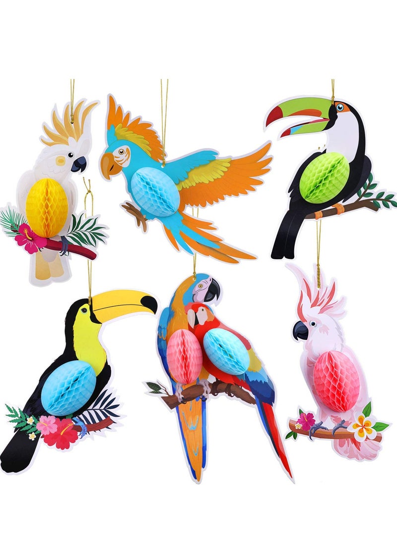 KASTWAVE Parrot Charm, Tropical Bird Honeycomb Charm Summer Beach Party Hanging Colorful Parrot Rainforest Party Supplies Birthday Decorations (6pcs) - Image 1