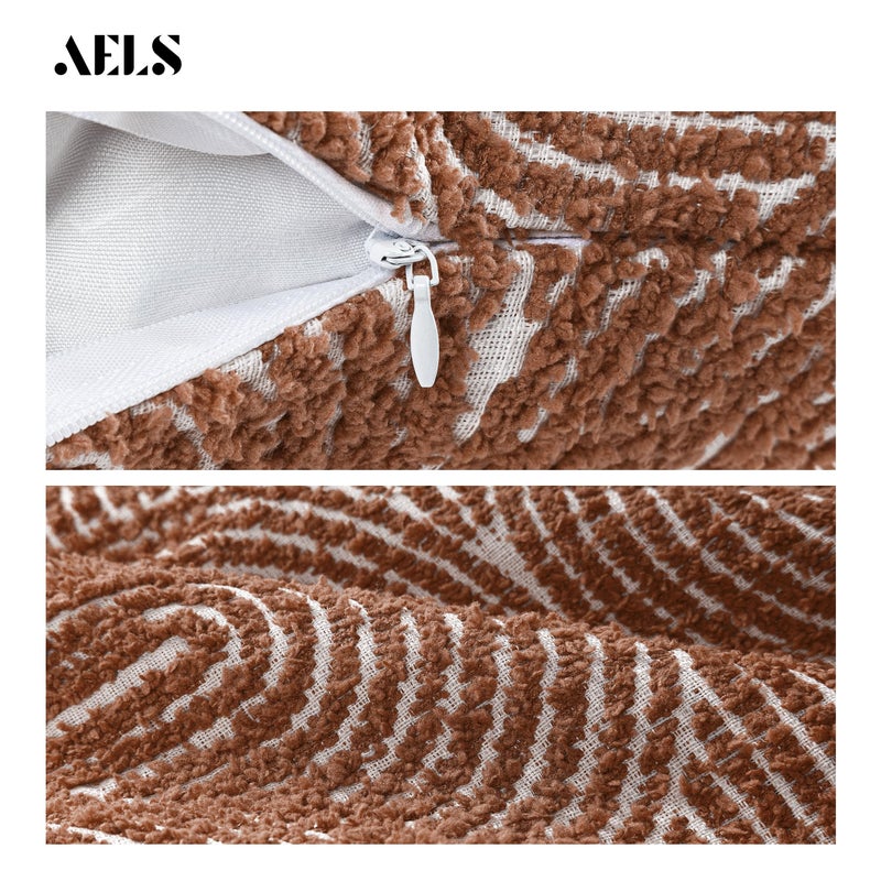 AELS Boho Decorative Textured Throw Pillow Covers 22x22, Modern Mid Century Rainbow Tufted Pillow Case, Farmhouse Rustic Geometric Woven Cushion Case for Bed Couch Sofa, Burnt Orange - Image 4
