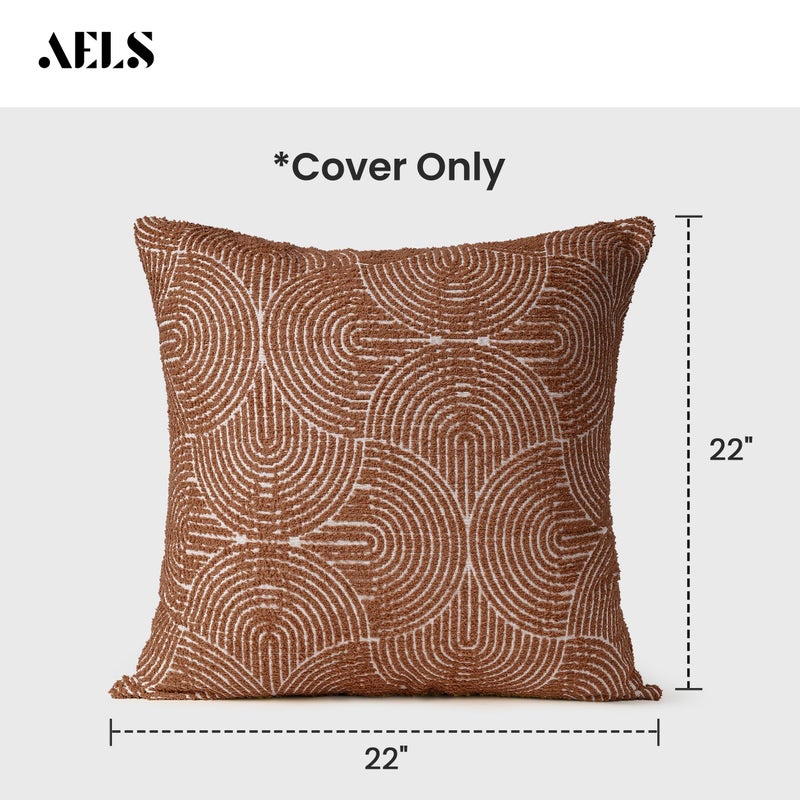 AELS Boho Decorative Textured Throw Pillow Covers 22x22, Modern Mid Century Rainbow Tufted Pillow Case, Farmhouse Rustic Geometric Woven Cushion Case for Bed Couch Sofa, Burnt Orange - Image 2