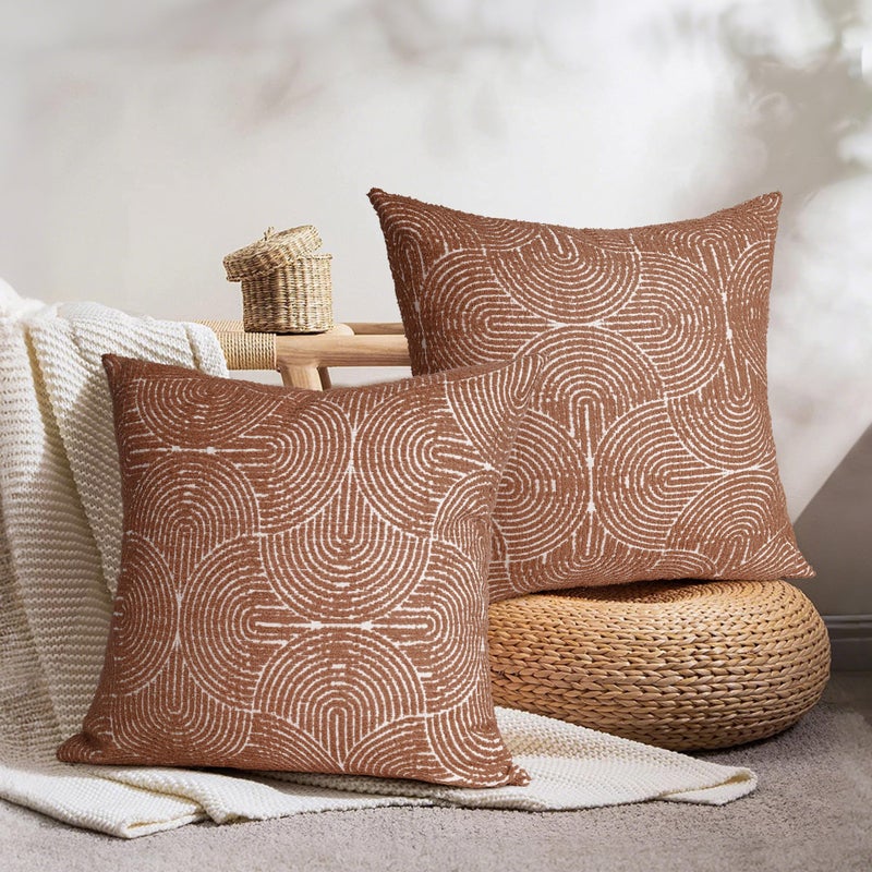 AELS Boho Decorative Textured Throw Pillow Covers 22x22, Modern Mid Century Rainbow Tufted Pillow Case, Farmhouse Rustic Geometric Woven Cushion Case for Bed Couch Sofa, Burnt Orange - Image 5