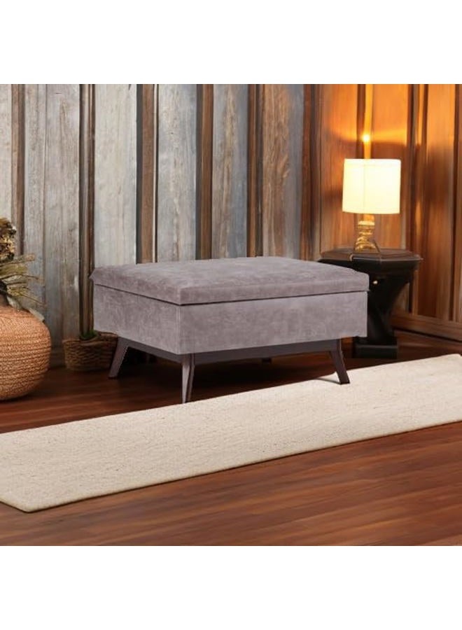 Simpli Home Owen 34 inch Wide Rectangle Coffee Table Lift Top Storage Ottoman, Cocktail Footrest Stool in Upholstered Distressed Grey Taupe Faux Air Leather, Mid Century Modern, Living Room - Image 5